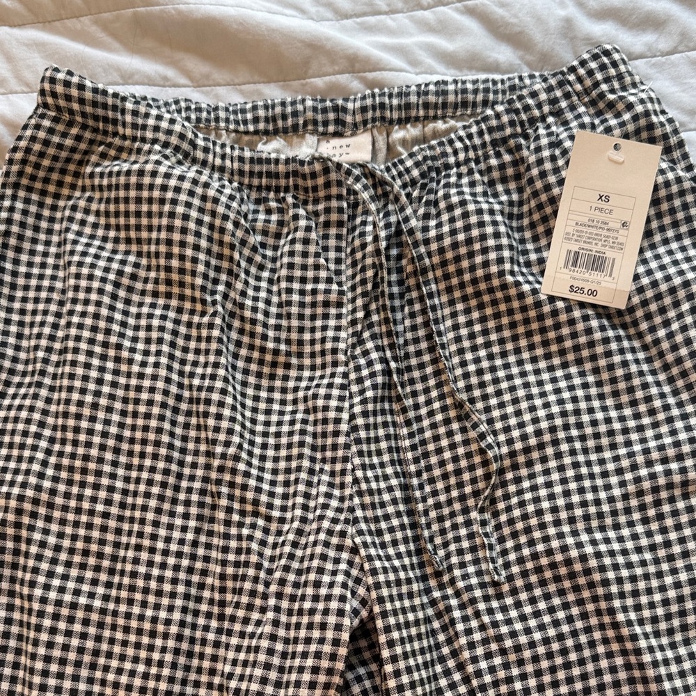 a new day Black and White Gingham Wide Leg linen Pants